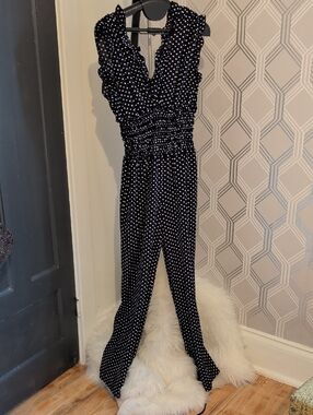 Max Studio Black Polka Dot Sleeveless Jumpsuit